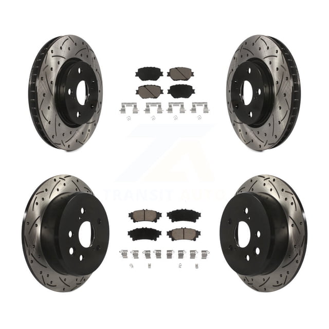 Transit Auto Front Rear Coated Drilled Slotted Disc Brake Rotors and Ceramic Pads Kit for Car Lexus IS250 KDC-100564