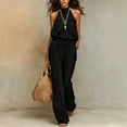 thumbnail image 2 of BODOAO Women's Summer Jumpsuits 2026 Trendy Sleeveless Backless Clothing Tie Up Smocked Wide Leg Linen Rompers Boho Pants Casual Going out One Piece Outfits Black L, 2 of 6