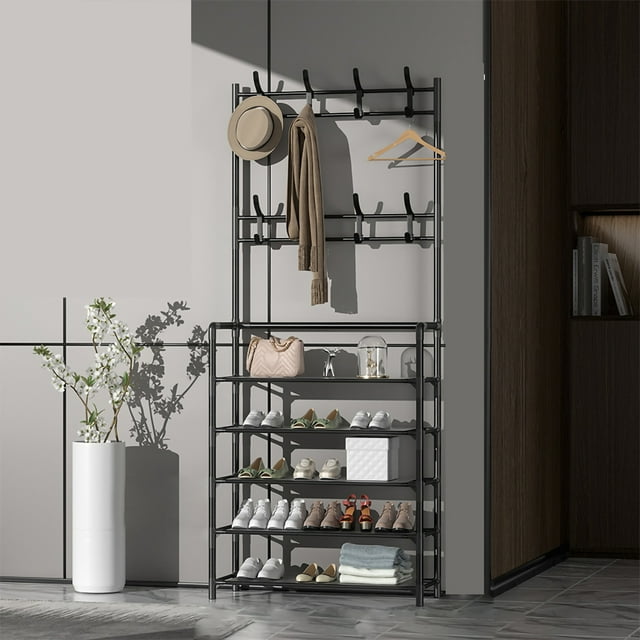 Coat Rack With Bottom Shelves Metal Coat Rack Standing Coat Rack Modern Metal Clothes Garment Hanging Storage Shelf Hanger For Entrance Hall 80cm 5 Layer Black