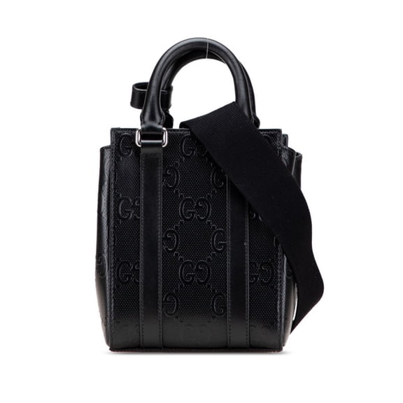 Pre-Owned Gucci GG Embossed Jumbo Handbag/Shoulder Bag 2WAY 696010 Black Leather... (Good)