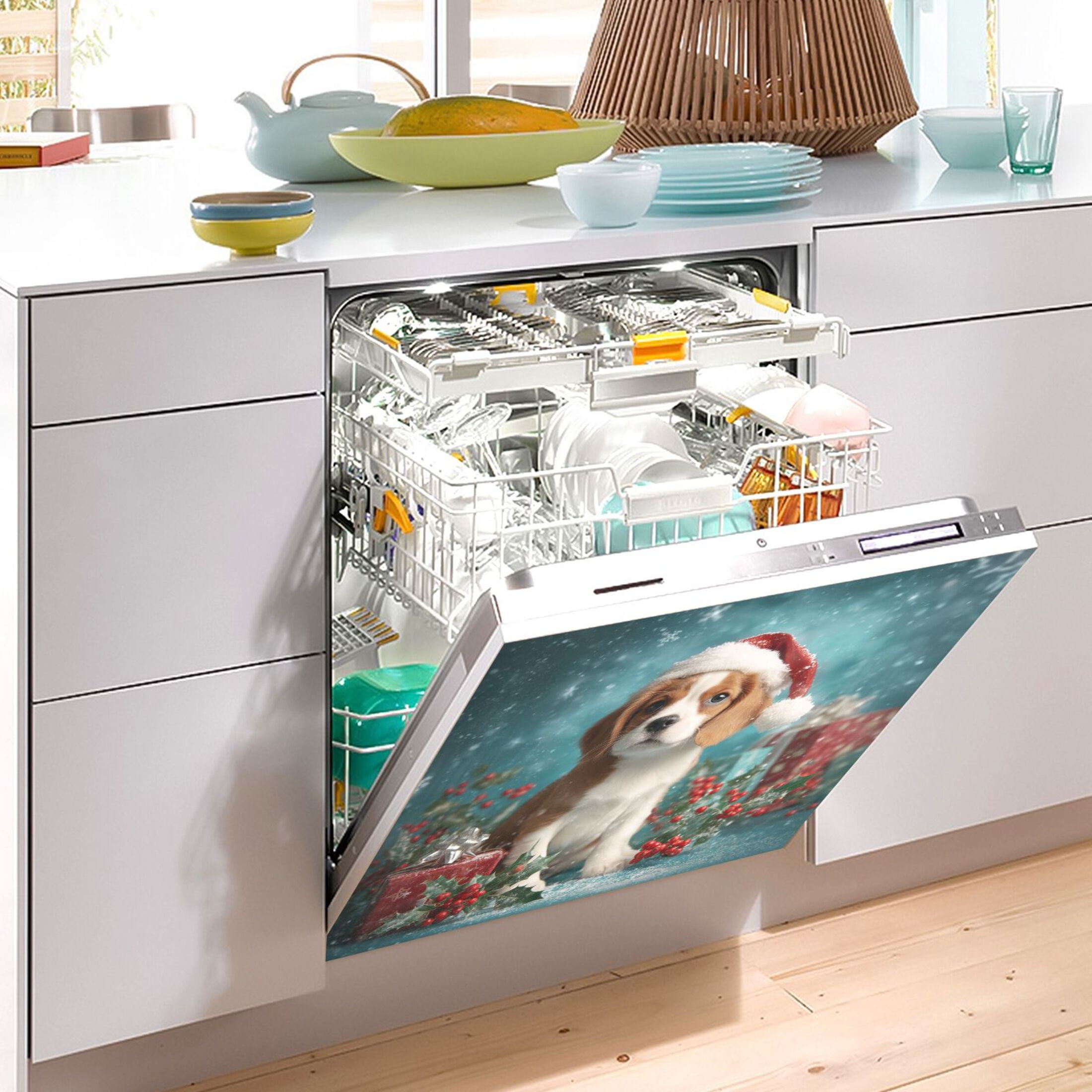 Dishwasher Sticker Magnetic Dishwasher Sticker Magnetic Decorative Sticker Refrigerator Sticker Dishwasher Decorative Stickers Magical Christmas Black Dog