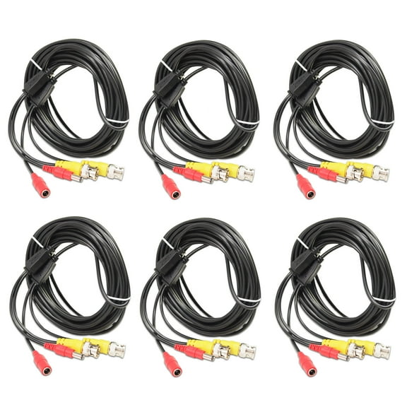 Evertech 6 Pack 25ft White All-in-One Video Power Cables for CCTV Security DVR System Installation
