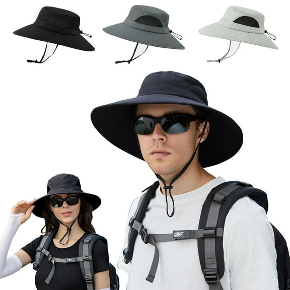 DIDADI Wide Brim Sun Hats, Waterproof & Breathable Bucket Hat with Adjustable Straps UPF50 for Fishing Hiking (Black)