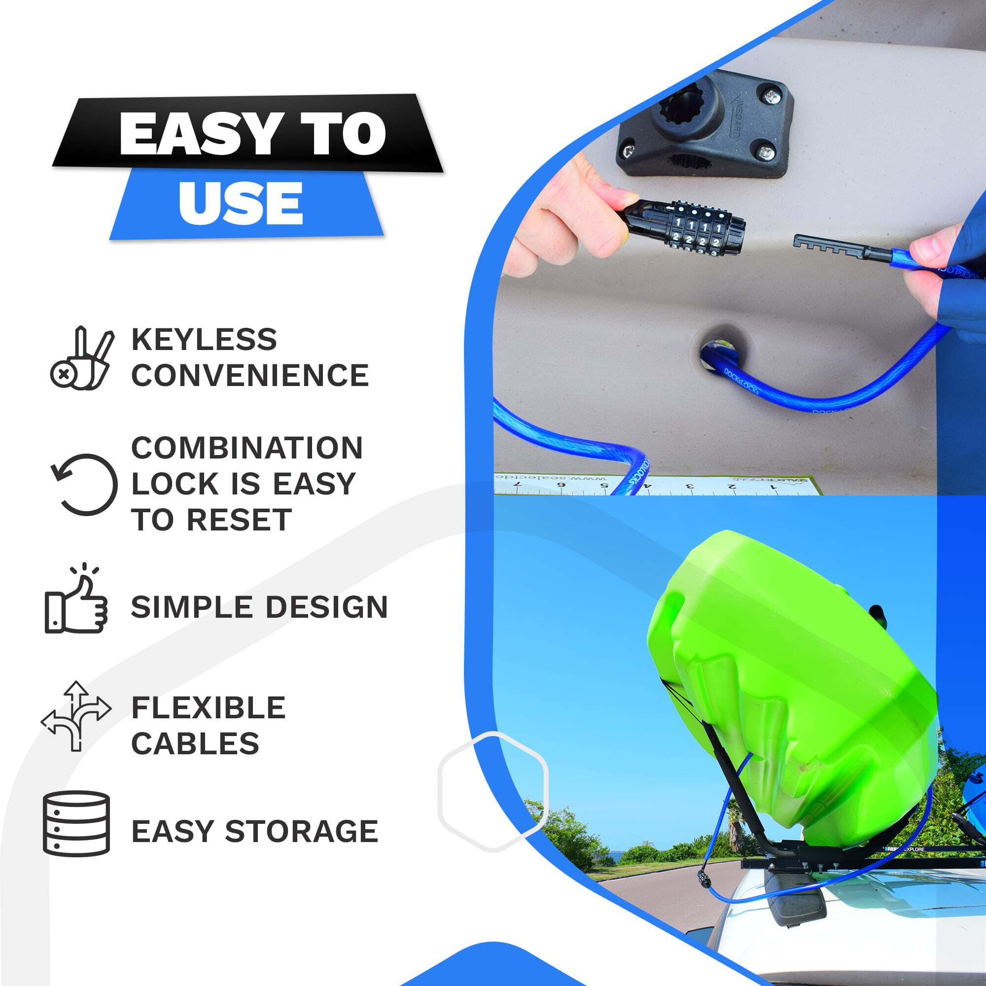 DocksLocks 10 Ft. Weatherproof Security Cable Lock, Blue photo 6