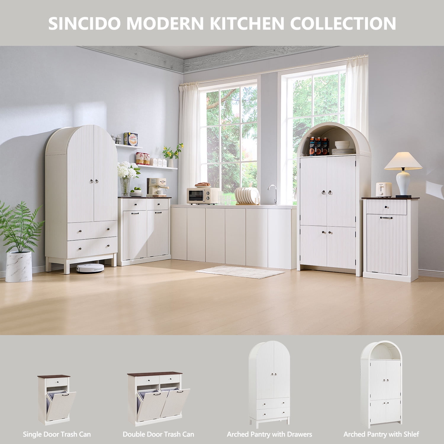 10 Gallon Tilt-Out Trash Can Cabinet, Modern Laundry Hamper Cabinet with Drawers, Hidden Garbage Can Cabinet for Kitchen and Living Room