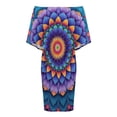 thumbnail image 4 of Purple Blue Mandala Pattern Women's Off The Shoulder Ruffles Summer Wedding Guest Loose Casual Party Beach Dress, 4 of 9