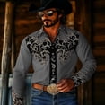 thumbnail image 2 of Western Retro Floral Print Long Sleeve Button Down Shirt for Cowboy Party and Outdoor Events Grey L, 2 of 4