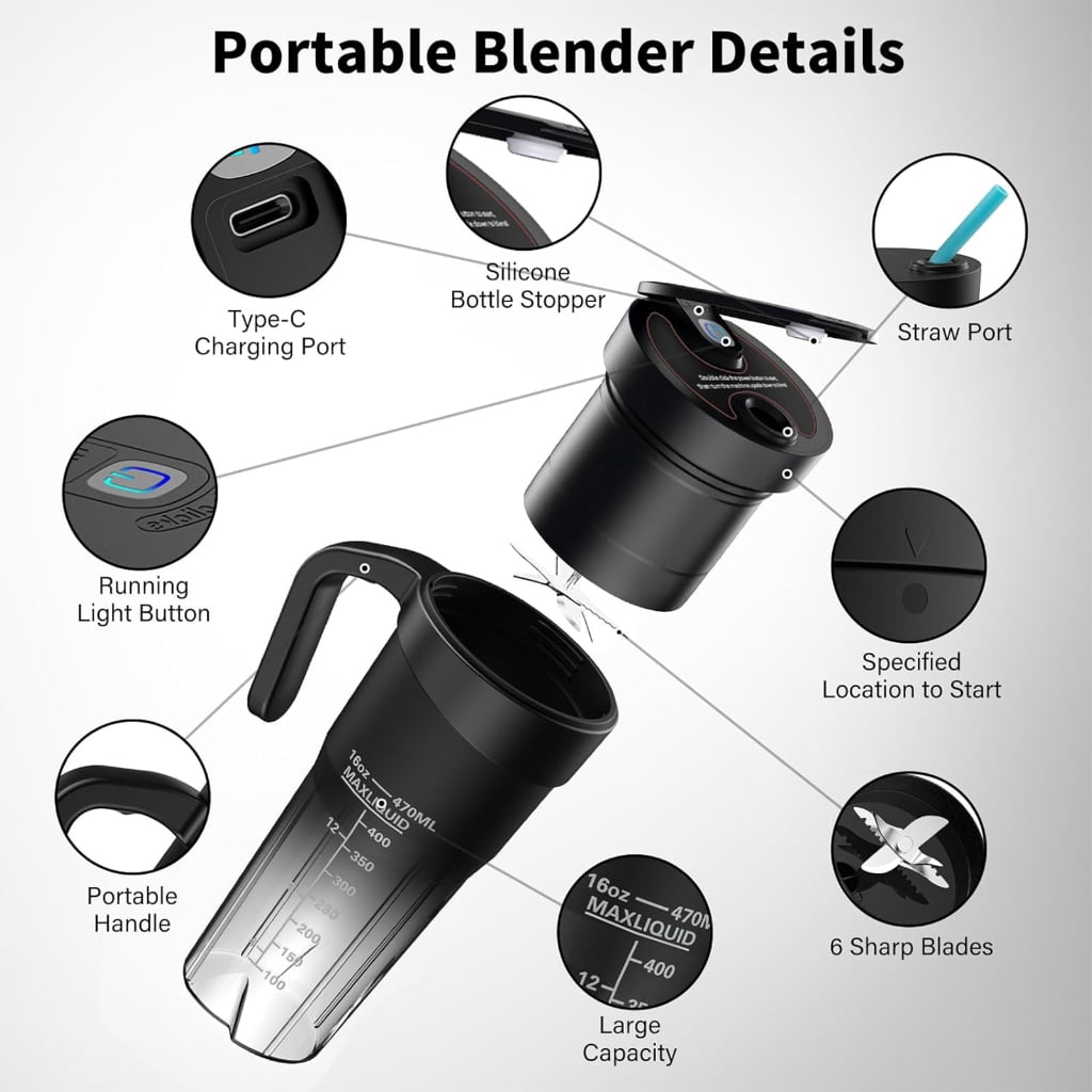 Portable Shakes and 16Oz Portable Smoothie Rechargeable Juicer