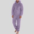 thumbnail image 2 of ZHOGXU Mens Jumpsuit Solid Color Zip Front Hooded Pajamas With Pocket Warm Relaxed Fit Romper Nightwear,Purple,M, 2 of 6