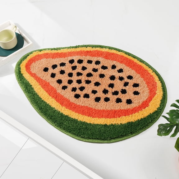Bath Mat Papaya Non Slip Cute Fun for Bathroom Fruit Bath Mat Luxury Absorbent Shower Rug Washable