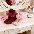 thumbnail image 2 of TELOLY 2Pairs Kids Socks,8-10 Years Old Ruffle Socks,Cute Cotton Socks Lace Socks,Combination1, 2 of 4