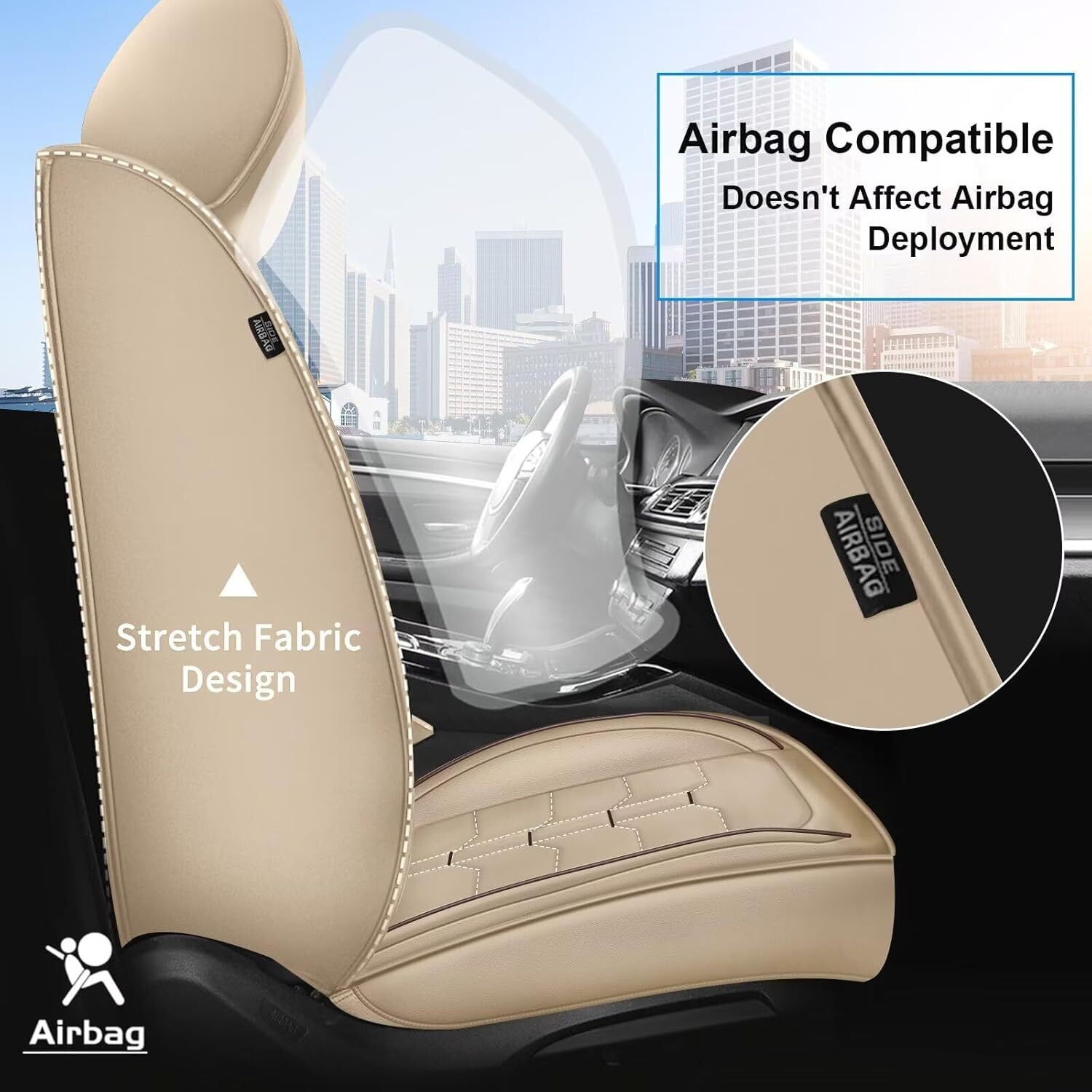 AOMSAZTO Full Set Car Seat Covers Fit fo Toyota RAV4 2007-2025 Faux Leather Seat Cover 2 Rows 5 Seats Waterproof Seat Cushion Protector (BEIGE)