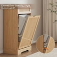 thumbnail image 6 of 13 Gallons Tilt Out Trash Can Cabinet, Wooden Fluted Trash Can Cabinet with Drawers, Hidden Garbage Can Laundry Cabinet with Hooks for Kitchen Living Room, Natural Oak, 6 of 7