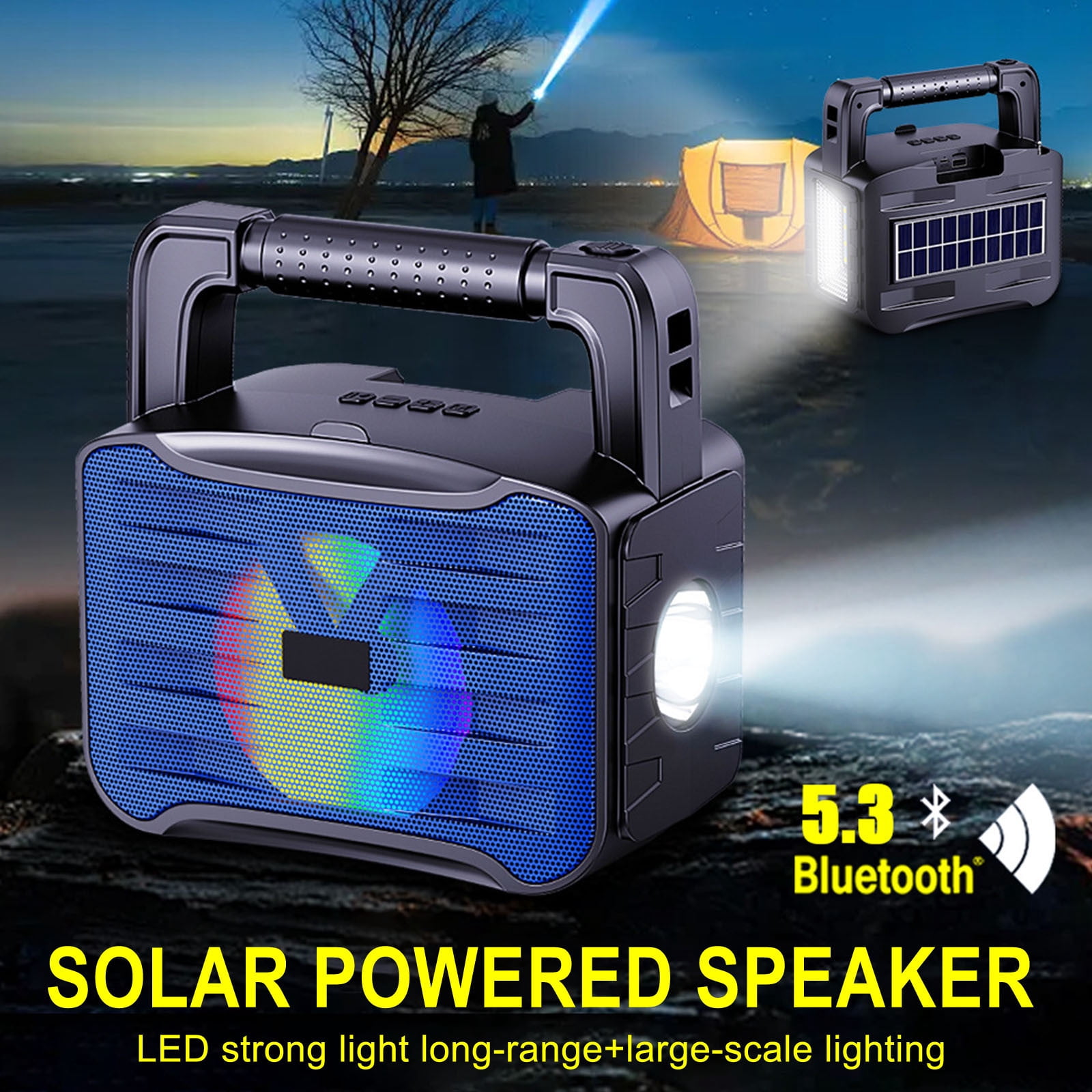 Flashlights For Emergencies,LED Flashlight Rechargeable,Flashlights,Solar Bluetooth 5.3 Speaker With Flashlight,8W 1200mAh Portable Radio Camping Light 5V Output For Outdoor,Emergency.(B)