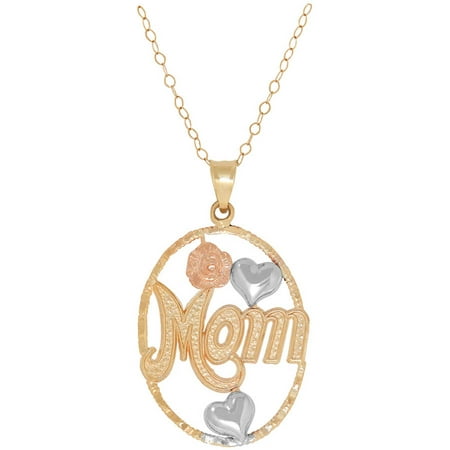 Simply Gold 10kt Yellow and Rose Gold Mom with Hearts Circle Pendant, 18