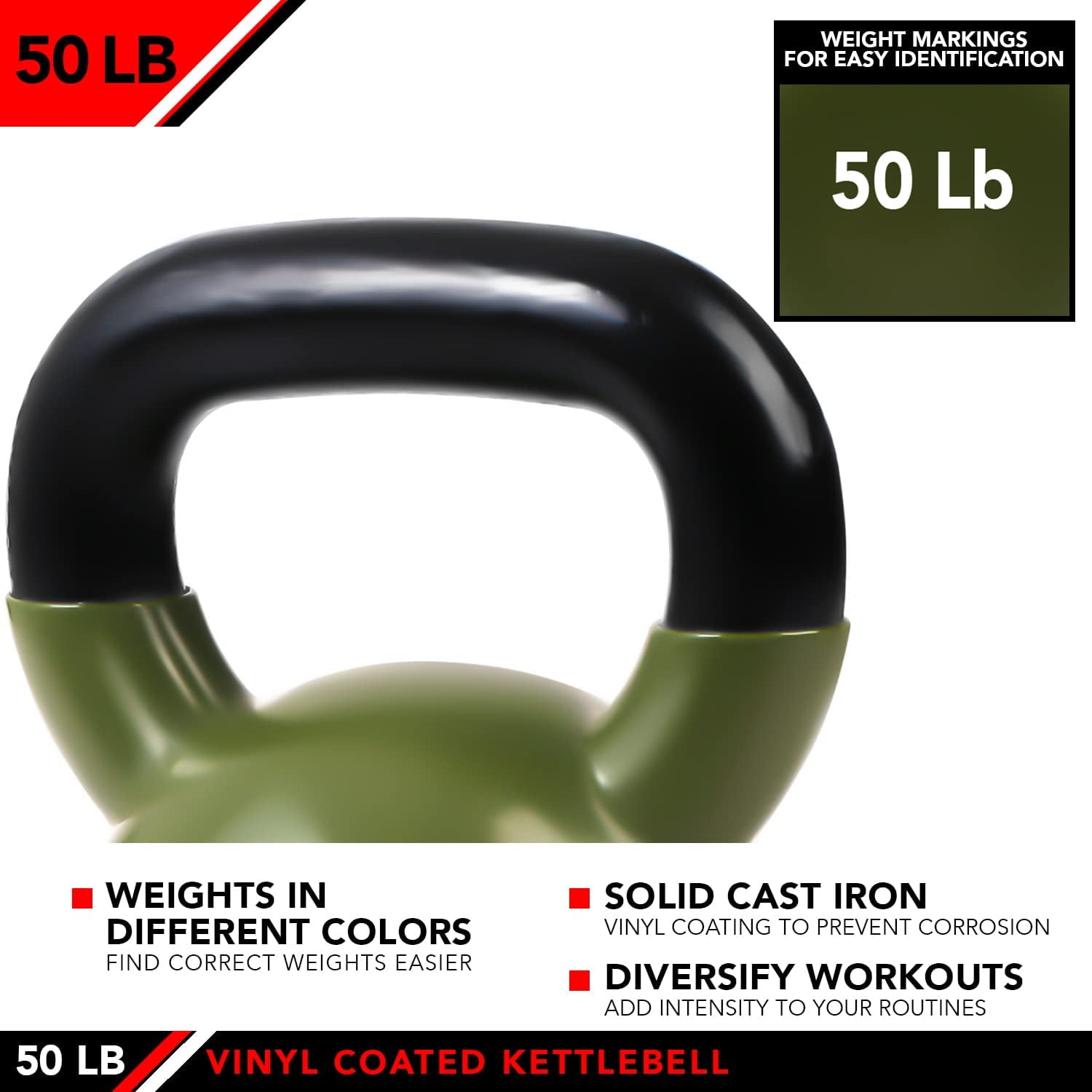 JFIT Kettlebell Weights Vinyl Coated Iron, 50 LB