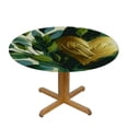 thumbnail image 3 of PIKWEEK Outdoor Fitted Round Tablecloth Watercolor Stripes Tropical Plantsr, Pineapple Flamingo Monstera White, 3 of 8