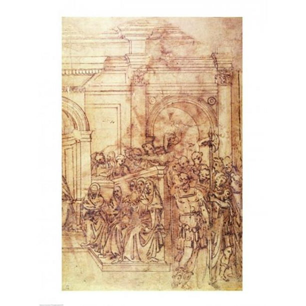 Posterazzi BALBAL69784LARGE W.29 Esquisse d'Une Foule pour une Affiche de Scène Classique Imprimée par Michelangelo Buonarroti - 24 x 36 Po. - Grand