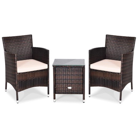 Costway 3-Piece Rattan Patio Conversation Set with Cushions in the Patio Conversation Sets