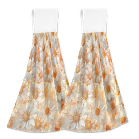 BZSMCE Hanging Hand Towels Fashion Daisy Field in Bloom Pattern 2-Pack - Velcro Style Bathroom Kitchen Towels