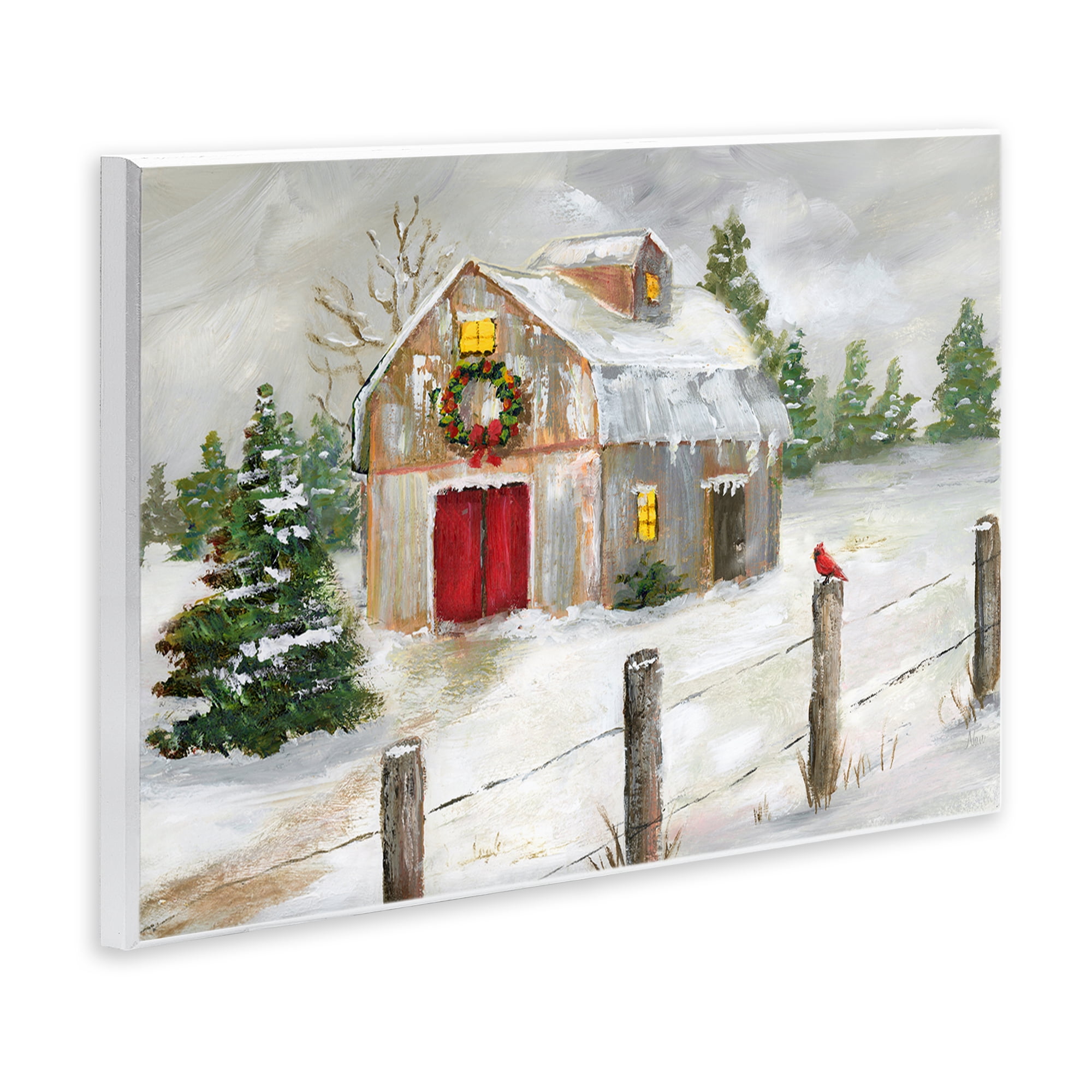 Stupell Industries Winter Farmhouse Scene Holiday Painting Unframed Art Prints Wall Art, 19 x 13