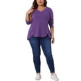 thumbnail image 2 of Agnes Orinda Women's Plus Size St. Patrick's Day Long Sleeves Tops V Neck Loose Button Decor Blouses 1X Dark Purple, 2 of 6