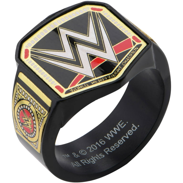 WWE Championship Belt Logo Stainless Steel Black PVD Plated Ring