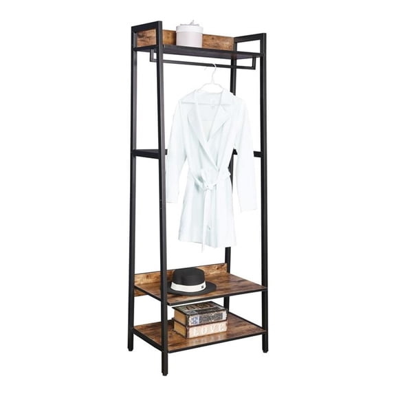 Pemberly Row 25.2" Entryway Coat Rack with Storage Shelves in Rustic Brown