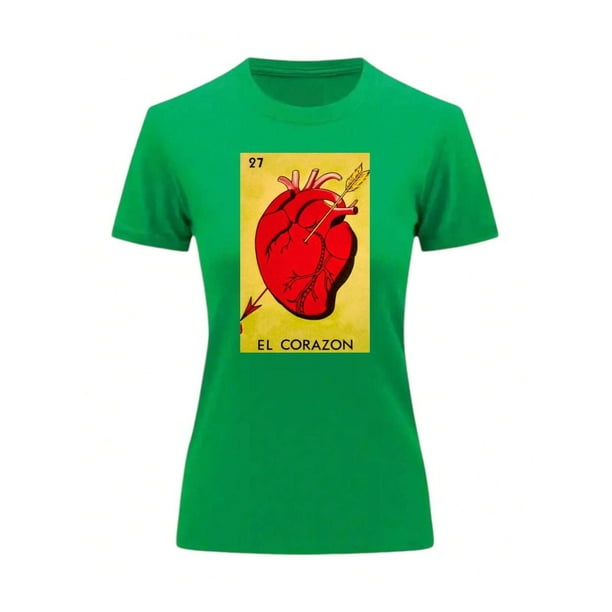 Playera Blusa El Corazon De La Loteria Mexicana Tradicion Mexicana Color Verde Talla Grande Marca Emil SaEs