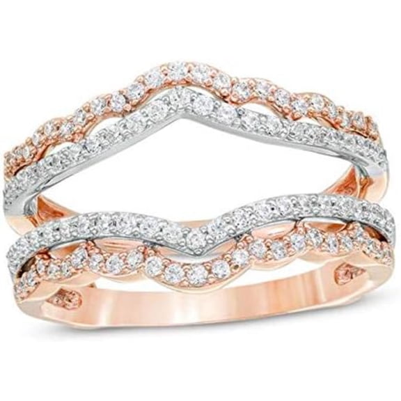 Elegant Two-Tone Gold Finish Moissanite Diamond Wave Enhancer Guard Wrap Ring for Women's