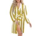 thumbnail image 5 of Aesthetic Sand Yellow And White Vertical Night Robe Long Sleeve V Neck Robe With Belt Women's Sleepwear Dresses, 5 of 9