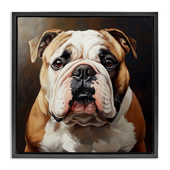 Stupell Industries Stoic Bulldog Portrait Animals Painting Black Floater Framed Canvas Art Print Wall Art, 18 x 18