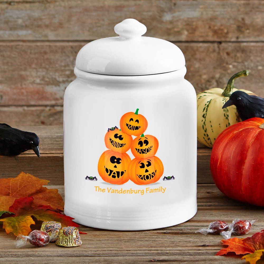 Personalized Stacked Pumpkin Family Treat/Cookie Jar