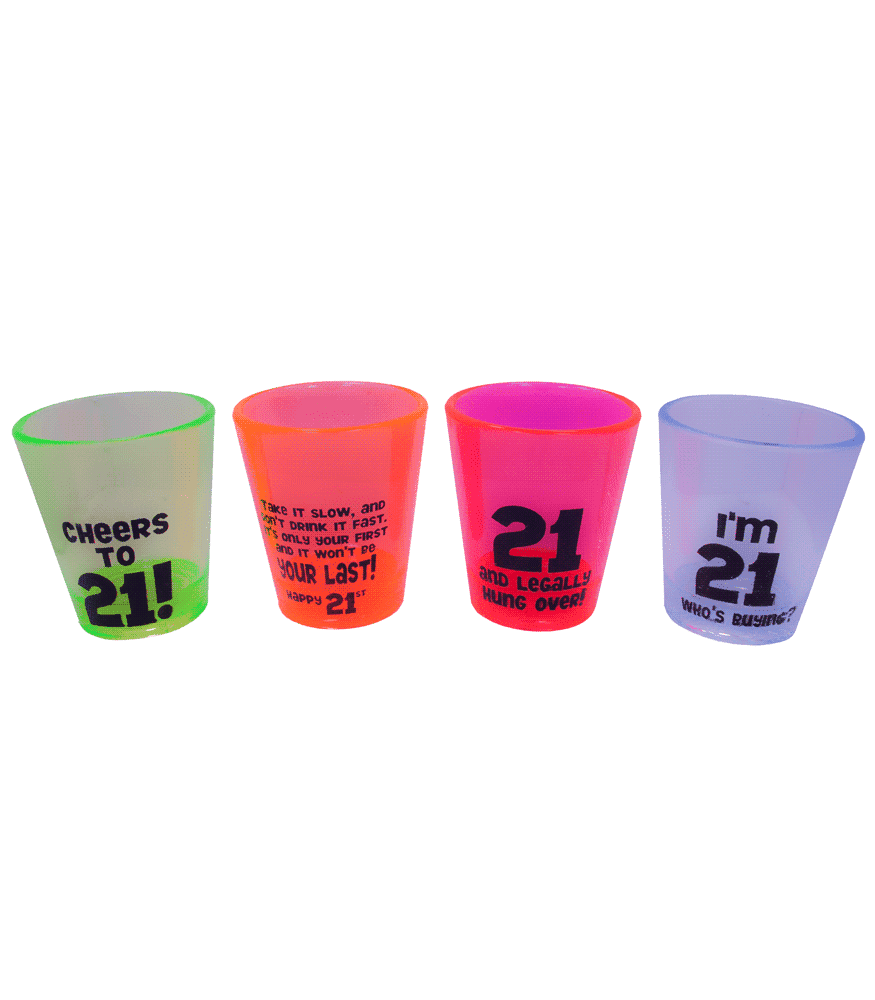 21st Birthday Blacklight Reactive 2oz Shot Glasses 4pk by KALAN GIFT