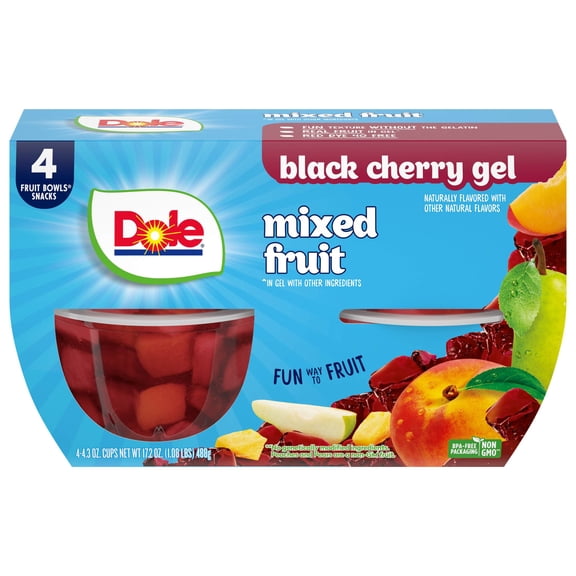 Dole Fruit Bowls Mixed Fruit in Black Cherry Gel, 4.3 oz Cups (4 Pack)