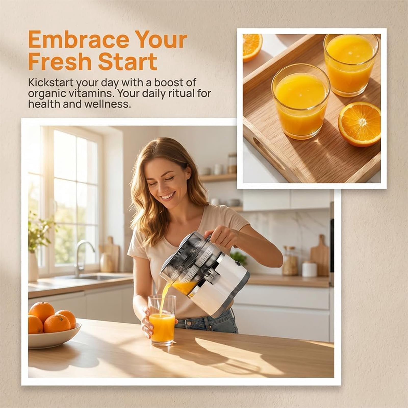 Dual-Head Automatic Citrus Juicer, 18000RPM Electric Lemon Squeezer, Electric Orange Juicer Machine with Built-in Cutter and Cleaning Brush, 1-Button Orange Lemon Lime Squeezer for Kitchen