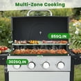 thumbnail image 4 of Propane Gas Grill, 4-Burner BBQ Grill W/ 34200BTU Output, Outdoor Grill with Wheels Portable for Camping, Foldable Side Table, Lid with Thermometer, 430 Stainless Steel, 4 of 8
