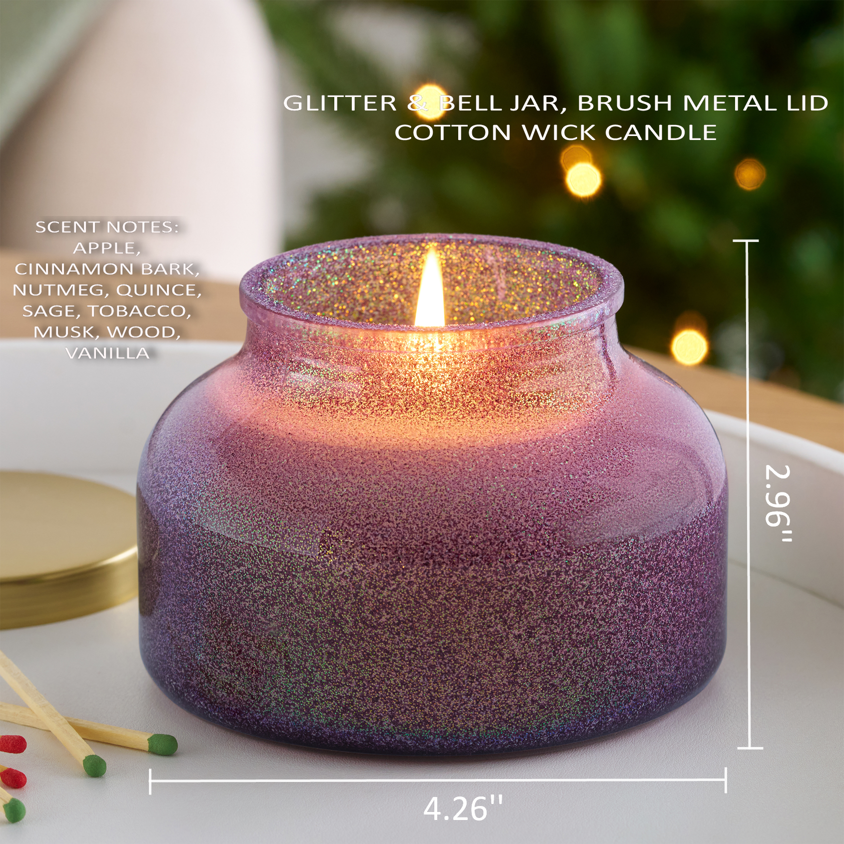 Better Homes & Gardens 1-Wick Holiday Scented Glitter Jar Candle, Spiced Apple Tobacco, 12oz.