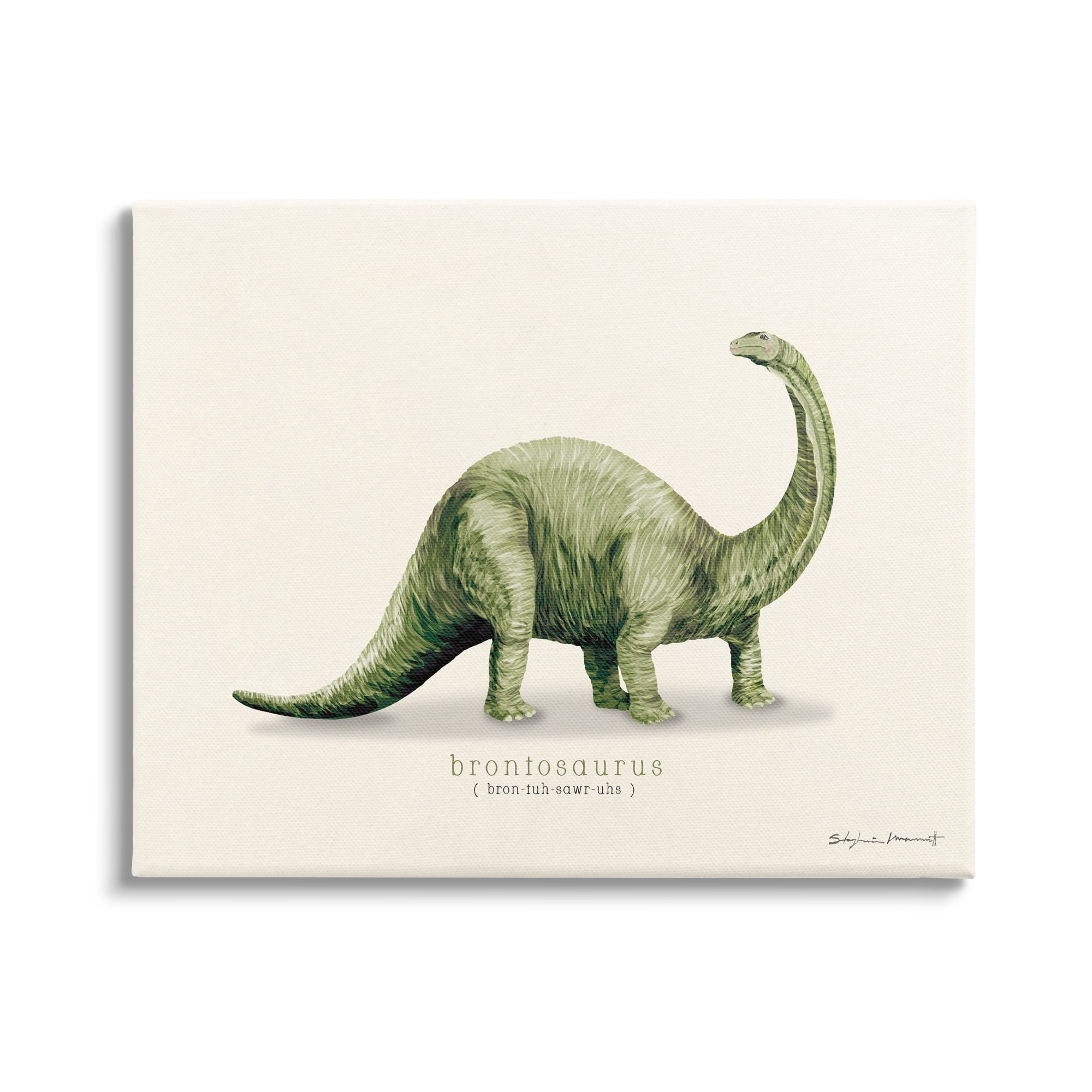 Stupell Green Brontosaurus Dinosaur Pronunciation Animals & Insects Painting Gallery Wrapped Canvas Print Wall Art