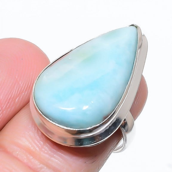 Caribbean Larimar Handmade 925 Sterling Silver Jewelry Ring Size 9