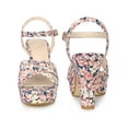 thumbnail image 4 of BLISSFUL STEP Women's Shoes Floral Pattern Platform Chunky Heel Open Toe Slingback Buckle Strap Sandals Pink 9, 4 of 5