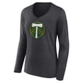 thumbnail image 2 of Women's Charcoal Portland Timbers Official Logo Long Sleeve V-Neck T-Shirt, 2 of 3