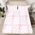 thumbnail image 2 of Homewish Girls Floral Flower Twin Sheet Sets 3pcs, White Pink Checkered Twin Fitted Sheet, Cute Bow Knot Flat Sheet, Lightweight Room Decor, 2 of 7