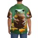 thumbnail image 3 of Balery Tree Frog Sitting On Sunflowes Camisa Casual de Manga Corta con Botones para Hombre, Texturizada, Estilo Cubano, para Playa, Verano-XX-Large, 3 of 5