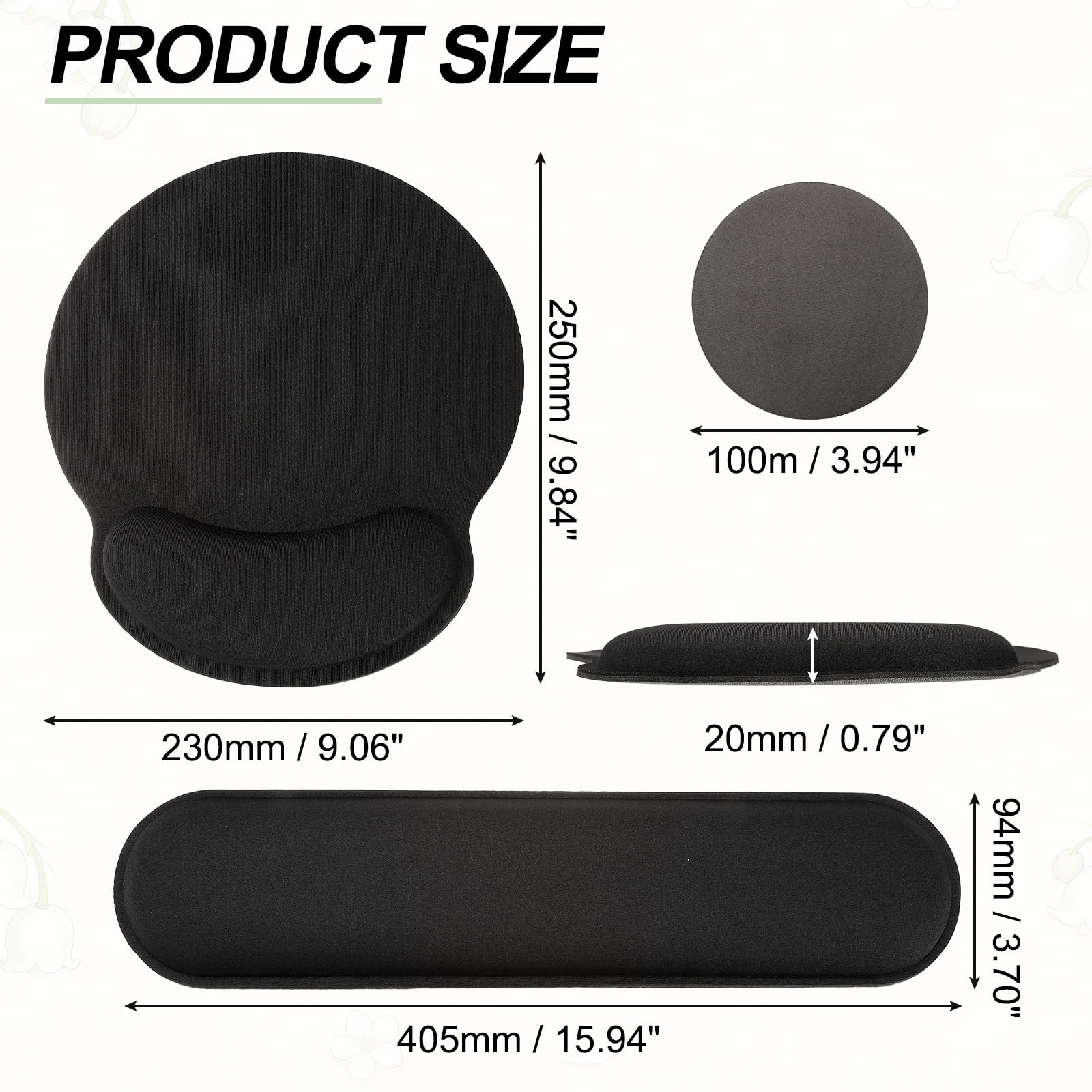 Ergonomic Wrist Rest Set, Memory Foam Mouse Pad and Keyboard Wrist Rest Support Hand Waterproof Cup Pad Non-slip for Office Computer Gaming Home Desk Accessory, Black
