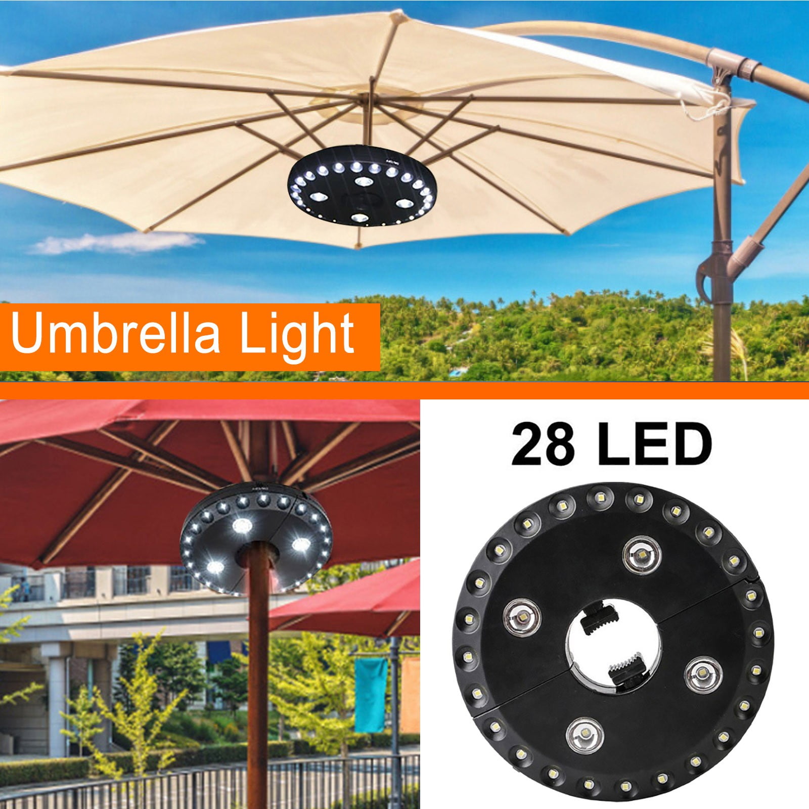 Led Dry Battery Disc Umbrella Light, Patio Umbrella Fan And Light
