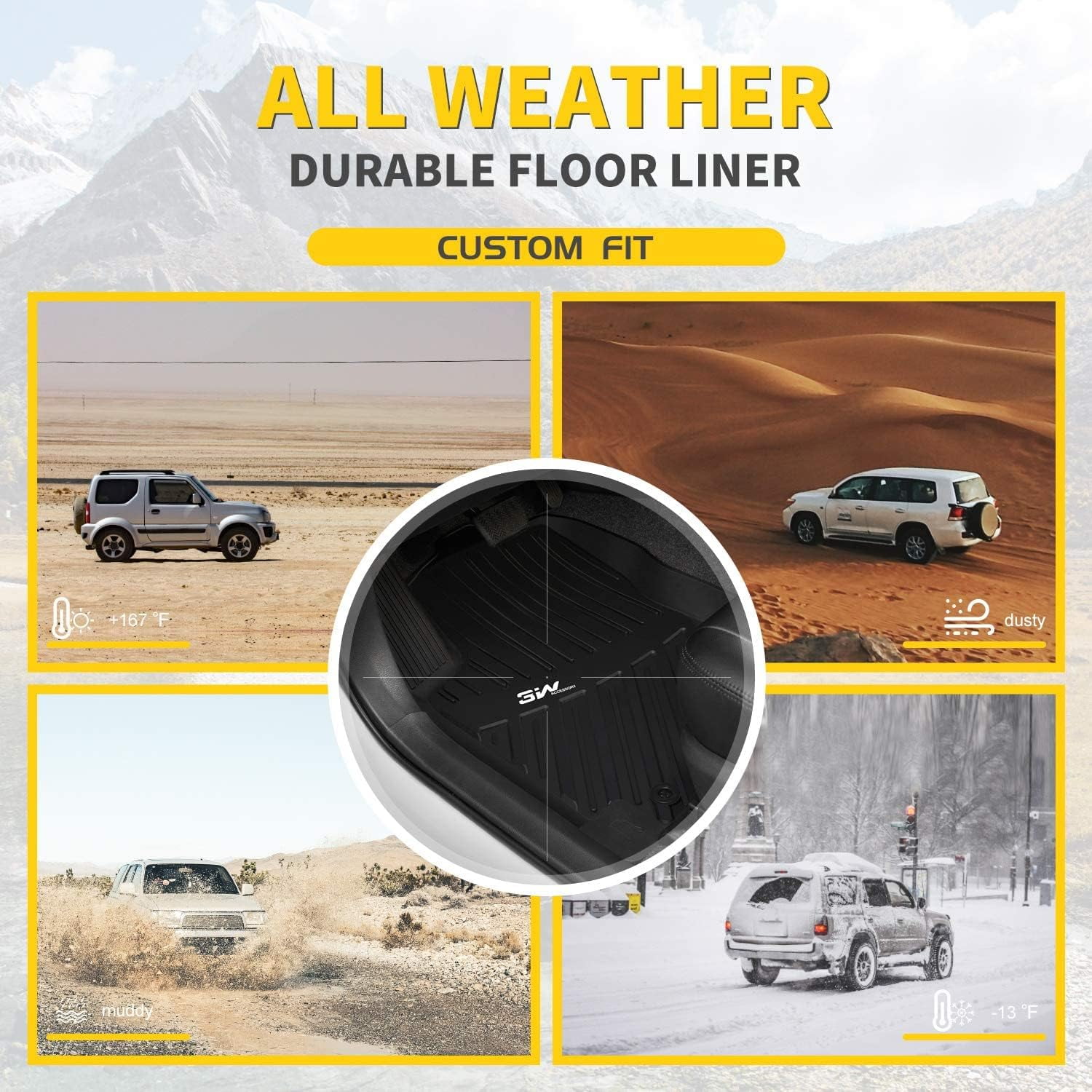 3W Car Floor Mats Fit for 2017-2022 Honda CR-V TPE All-Weather Custom Fit CRV 1st and 2nd Row Floor Liners Set