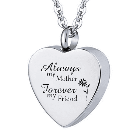 Mother's Memorial Necklace Cremation Jewelry for Ashes, Stainless Steel Keepsake Urns Pendant Mama Rememberance Gifts for Daughter Son Sister Nephew, Always My Mother Forever My Friend