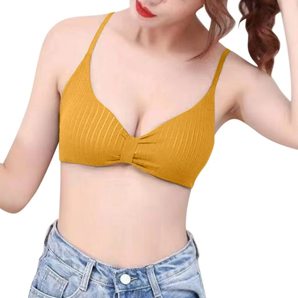 Fvwitlyh Sticky Bra 2 Pieces Womens Sports Bra No Wire Comfort Sleep Bra  Plus Size Workout Activity Bras With Non Removable Pads Shaping Bra  Yellow,One Size 
