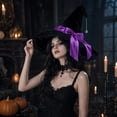 thumbnail image 3 of Womens Gothic Witch Hat Velvet with Lace Trim, Wide Brim Pointed Cone Costume Hat, Wizard Headwear for Halloween Party Dress Up Purple, 3 of 5
